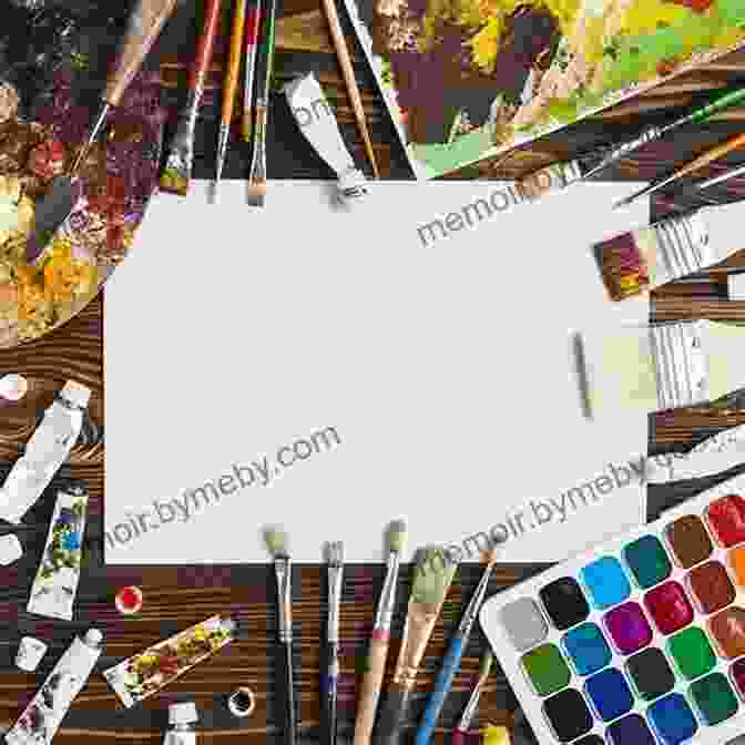 Essential Acrylic Painting Materials Laid Out On A Table, Including Paint, Brushes, Palette Knives, And Canvas. Creative Acrylic Landscapes (Acrylic Tips Techniques)